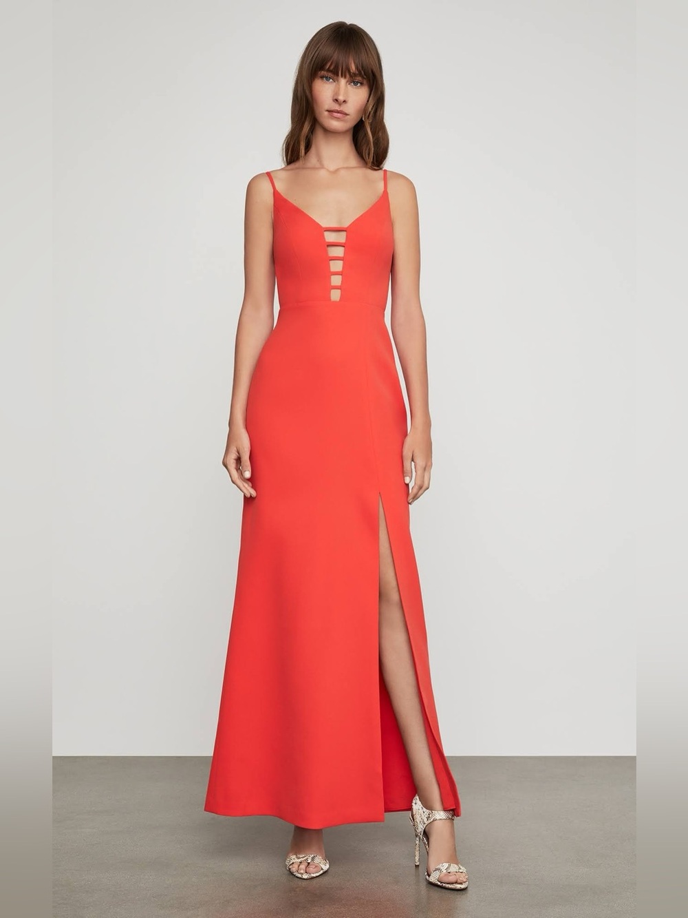 BCBGMAXAZRIA Orange Caged Gown | Strappy Cutout Slit | Size 6